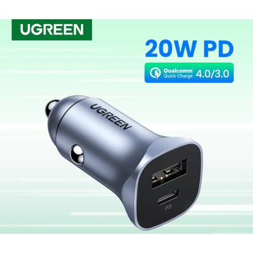 UGREEN Car Charger PD 20W USB Type C Quick Charge 4.0 3.0 QC Fast Charging for iPhone 12 11 Samsung Mobile Phone Car Charger