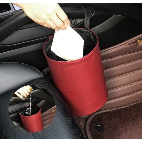 Car Seat Back Organizer Garbage Storage Bag Auto Door Trash Can Leak-proof Dust Holder Case Box Leather Bin Paper Dustbin