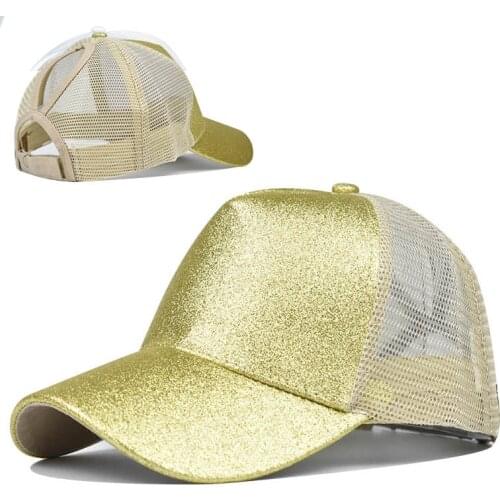 2020 Glitter Ponytail Baseball Cap Women Snapback Dad Hat Mesh Trucker Caps Messy Bun Summer Hat Female Adjustable Hip Hop Hats
