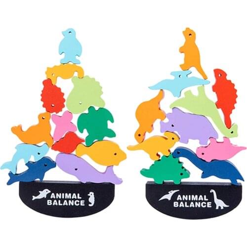 Children Montessori Wooden Animal Balance Blocks Board Games Toy Dinosaur Educational Stacking High Building Block Wood Toy Boys