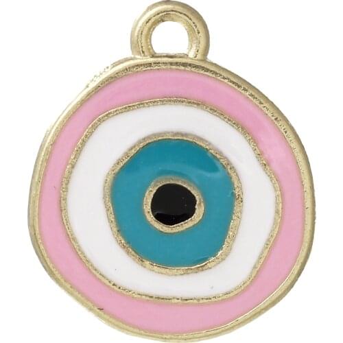 DoreenBeads Charm Pendants Round Light Golden Multicolor eye of evil Carved Enamel 24mm x20mm-23mm x19mm ,5 PCs new