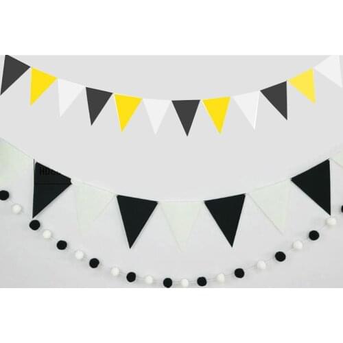 New 4M And 8M Hanging Flags Yellow Grey Black White Pull Flag Felt Banner Pennant Bunting Garland Wedding Birthday Party Decor