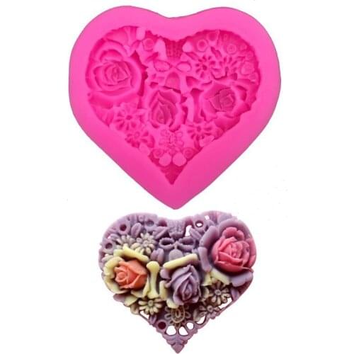 Heart-shaped Flowers Silicone Embossed Mold Fondant Cake Decoration Mold Polymer Clay Mold Resin Mold Kitchen Baking Tools