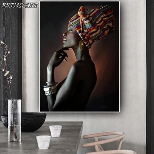 Canvas Painting Posters African Nude Woman Indian Headband Portrait and Prints Scandinavian Wall Art Modern Room Decoration