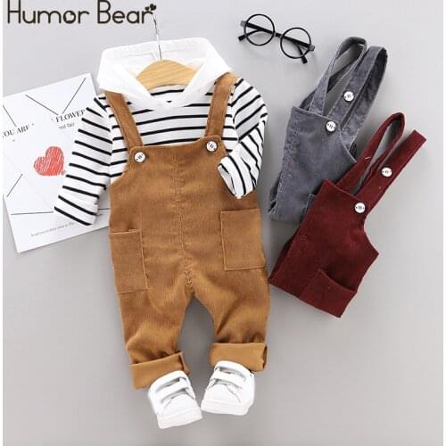 Humor Bear Autumn Baby Boys Girls Clothes Infant Cotton Striped T-Shirt Pants 2pcs/sets Kids Garment Children Casual Sport Suit