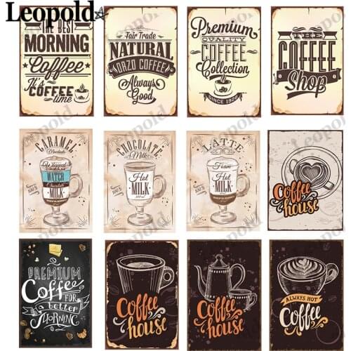 Coffee Series Vintage Metal Tin Sign Heart Shaped Cup Poster Plaque Wall Art Kitchen Bar Cafe Wall Decoration 20X30Cm