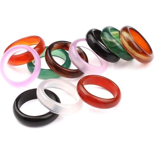 Unisex Natural Ring Multicolor Black Green Red Agates Created Circle Natural Stone Finger Rings charms Christmas gifts