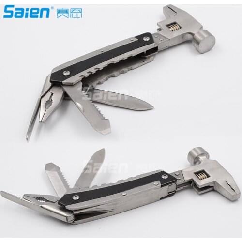 15-in-1 Multi-function Safety Hammer Pliers Sawblade Screwdriver Knife Opener Folding Tools Set Stainless Steel for Emergency Es