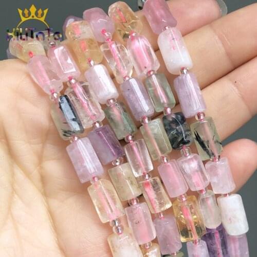 Natural Faceted Gem Mixed Quartz Stone Beads Cylinder Loose Spacer Beads For Jewelry Making DIY Bracelet Accessories 7.5'Strand