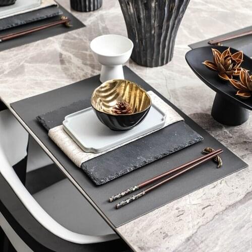 New Chinese Style Black Gold Wave Pattern Ceramic Bowl Hotel Tableware Model Room Western Placemat Chopsticks Rest Full Set