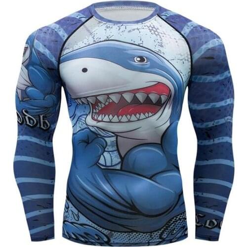Brand New 2021 Men shark Sport Tees Running Shirt Long Sleeve T-shirt Compression Shirts Gym T-shirts Fitness Rashgard Shirt
