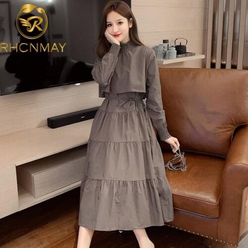 2020 Spring New French style Retro Temperament O-neck Women Frenulum Girdle Slim Long Dress Grace Swing Dress