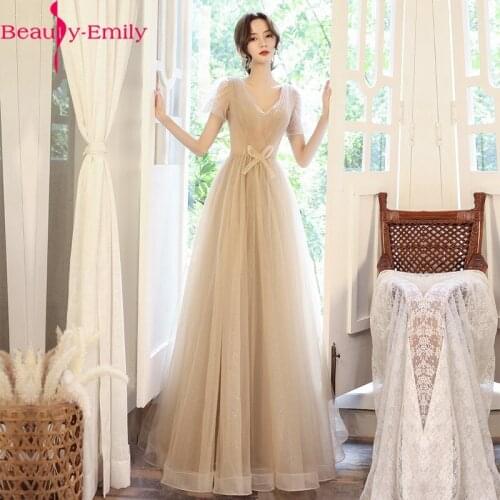 Charming V Neck Simple Tulle Short Sleeve Women Evening Dress Long Elegant Lace Up Back Khaki Burgundy Evening Gown with Sashes