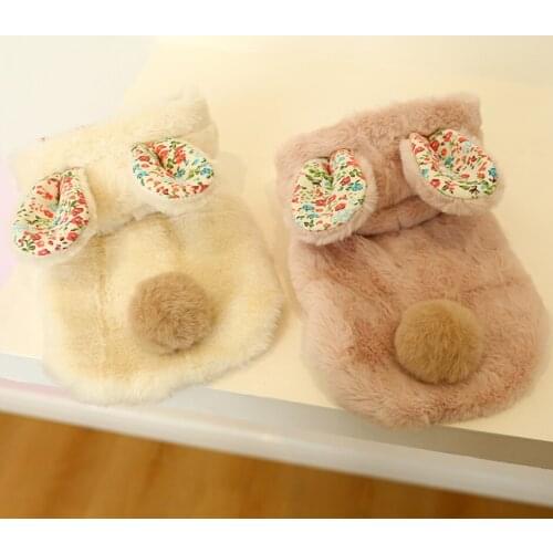 Pet dog clothes puppy autumn winter warm plush cotton clothes Chihuahua Small sized dog broken flower rabbit ear cotton clothes