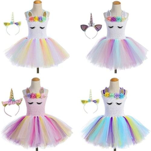 New Halloween Tutu Dress Girl Lovely Princess Dress Kids Flower Design Queen Unicorn Cosplay Party Cosplay Costumes Birthday