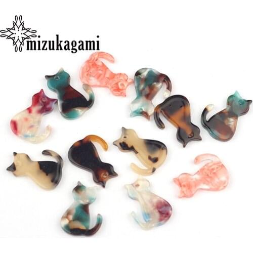 20Pcs/lot 20*15mm Acetic Acid Resin Charm Pendants Flat Cat Cartoon Animal Charms For DIY Jewelry Making Finding Accessories