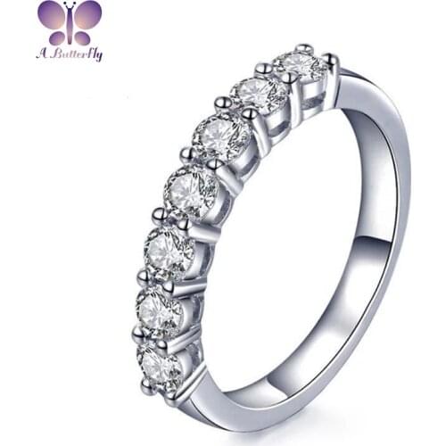 100% 925 Sterling Silver Semi-Eternal Ring 3MM SONA Stone Ladies Engagement Wedding Band Jewelry