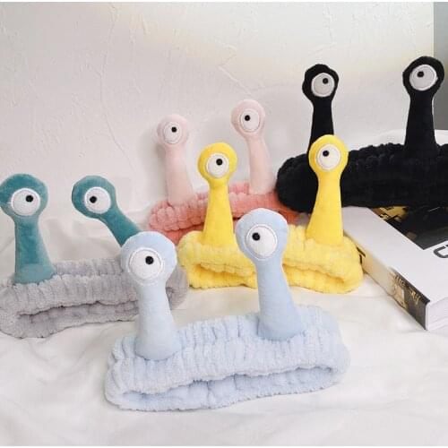 Cartoon Big Eye Snail Headband Cute Elastic Wash Face Makeup Hair Band Soft Warm Coral Fleece Hairbands For Women Girls Turban