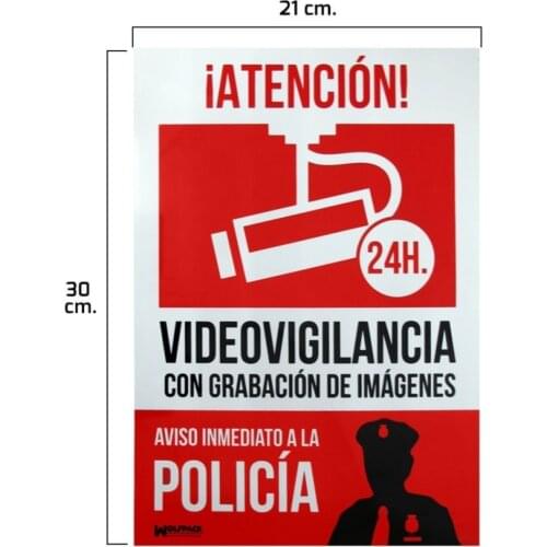 Alarm sign connected police notice, 30x21 cm. UV resistant ink printing, from Spain