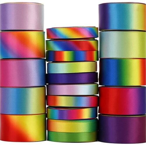 100 Yards Double Sided Polyester Satin Ribbon Roll Gradient Rainbow Colorful Printed for DIY Handmade Hair Bow Gift Wrapping