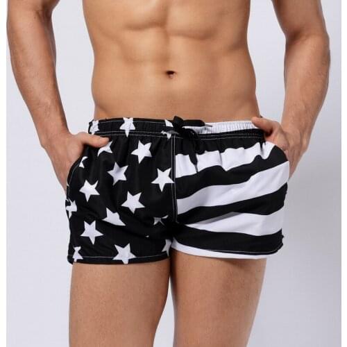 SD319 black blue stripe star flag printing swimwear men swimsuit sunga man swim trunk shorts beach board surf sports swim shorts