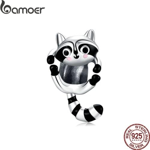 Bamoer Silver Raccoon Charm for Original Bracelet Women 925 Sterling Silver Jewelry Making DIY Bracelet Bangle Accessory BSC403