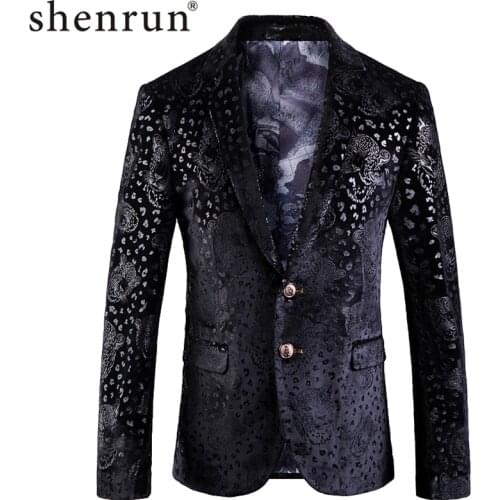 Shenrun Men Blazers Black Jackets Slim Fit Leopard Print Casual Blazer Fashion Suit Jacket Party Prom Singer Host Stage Costume