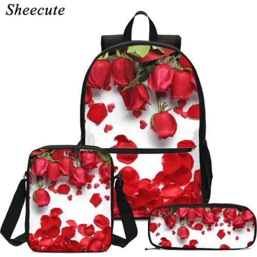 School Backpack for Teenage Girls Children School Bag Set Student Book Bags Fashion Flowers Print Kids Backpacks High Capacity