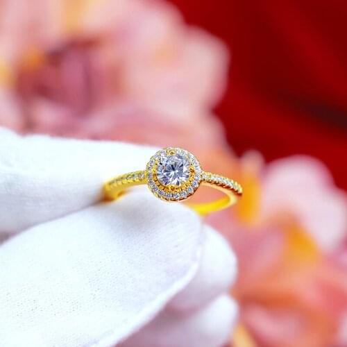 Sparkling Halo Zircon Ring Yellow Gold Filled Wedding Bridal Womens Ring Size Adjust