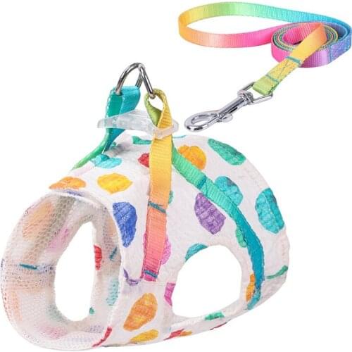 Comfortable Pet Rainbow Wave Point Chest Back Pull Rope Chest Back Set Small And Medium Sized Dog/Cat Vest Type Dog Walking Rope