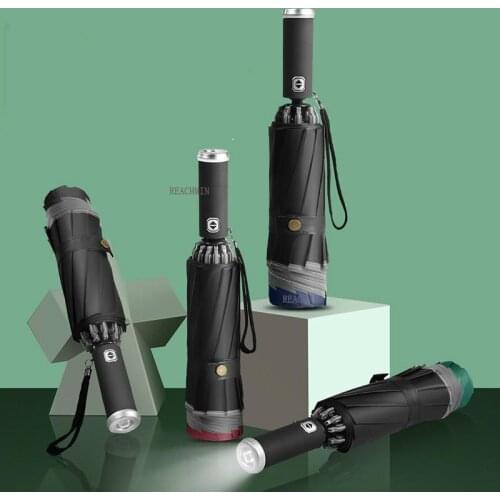 Windproof Womens Umbrella Male Man Automatic Folding Inverted Umbrella With LED Flashlight Reflective Rain Sun Reverse Umbrella
