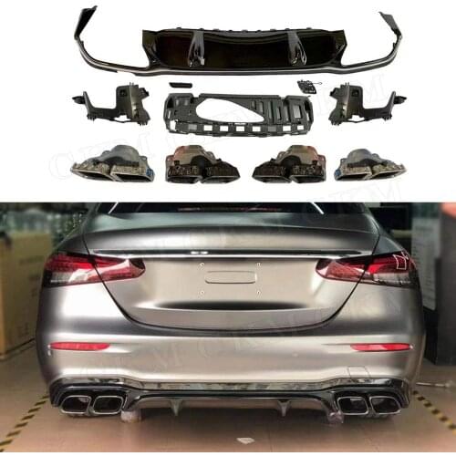 W213 Gloss Black Rear Bumper Lip Diffuser with Exhaust Tips for Benz E Class E63 AMG Sport Bumper 2016-2021 not standard