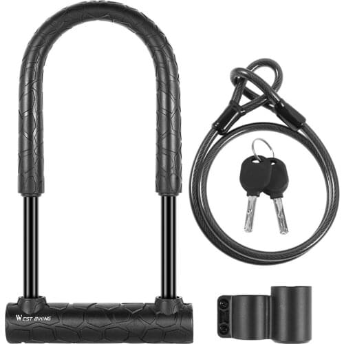WEST BIKING Bicycle U Lock Bike Wheel Lock Anti-theft Cycling Lock Bicycle Accessories Bicycle U Lock With 2 Keys