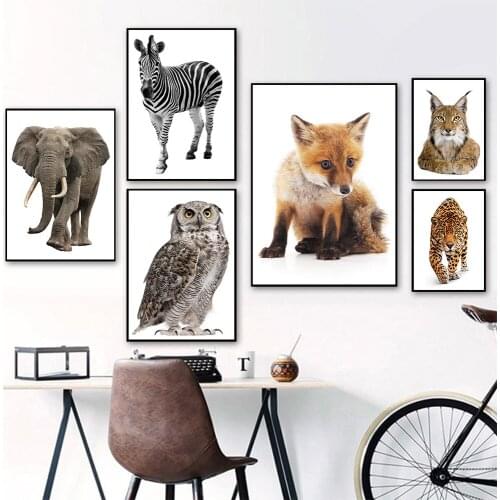 Zebra Owl Fox Tiger Elephant Canvas Child Poster Nursery Wall Art Picture Print Forest Animal Painting Kid Baby Bedroom Decor