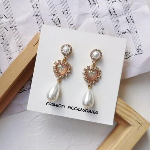 Korean Women temperament Baroque Ear Clips Lady royal court retro love heart simulated pearl clip earrings without pierced ears