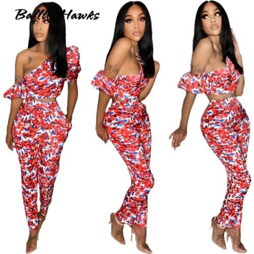 2021 Hollow Out Casual Hit Color Set for Women Skew Collar Short Sleeve Tops High Waist Print Two Piece Sets Female 2021