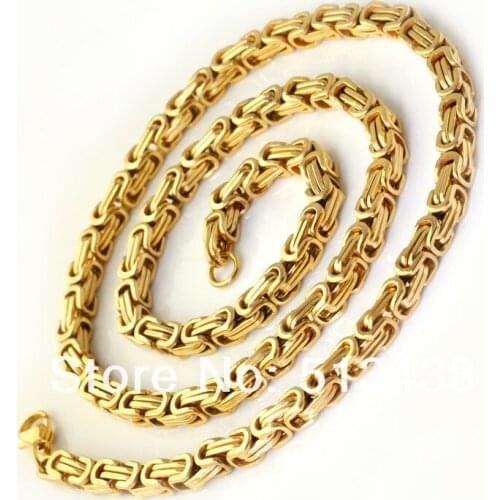 23.6'' strong mens Great quality jewelry gold Stainless Steel 5.5mm byzantine chain necklace,free shipping