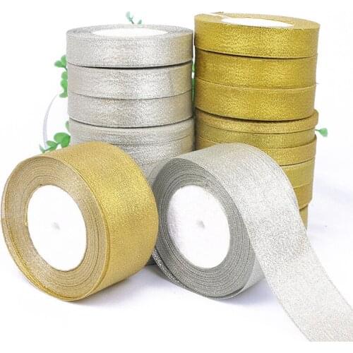 25 Yards/Volume Gold Onions Belt Ribbon For Gift Packaging Golden Silver Glitter Christmas Decoration Ribbon DIY Organza Ribbon
