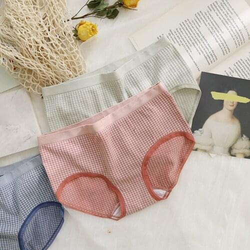Hot sale INS fresh plaid summer Seamless Briefs women Korean sweet modal Panties women Traceless lingerie Underpants NK2506