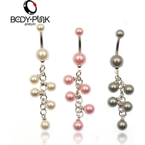 White/Pink/Grey Fake Pearls Belly Button Rings Sexy Body Piercing Jewelry Surgical Steel Navel Rings Piercing Nombril NR 078