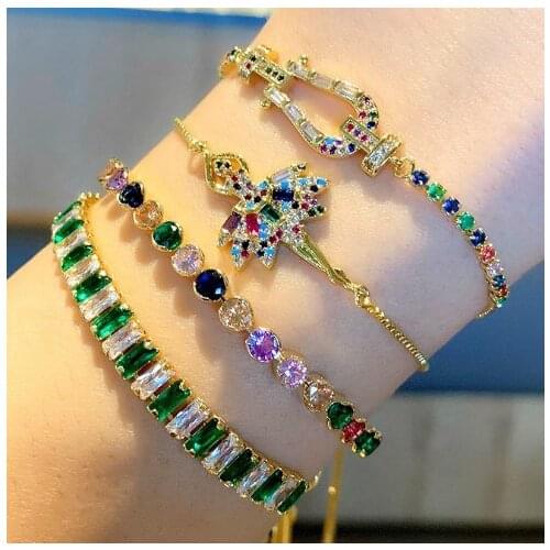 Dancer multicolor crystal micro pave cz zircon cubic zirconia Bracelet Adjustable silicone Snake Chain Copper Jewelry xcf2
