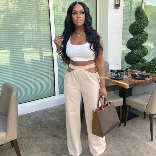 JAYCOSIN Women High Waist Casual Wide Leg Long Solid Color Hollow Out Pants TrousersSolid Cotton Linen Trousers Pocket Casual L