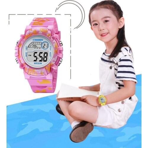 LED Colorful Flash Digital Waterproof Alarm Navy Blue Camouflage Kids Watches For Boys Girls Date Week Creative Childrens Clock