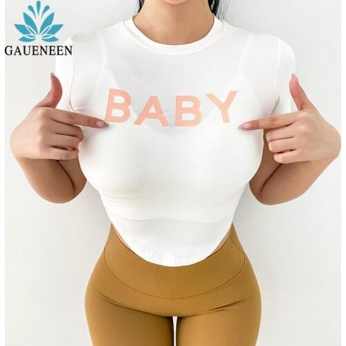GAUENEEN Baby Printed Sport Tops Women Short Sleeve Yoga Fitness Crop Top Quick Dry Running Workout Tee Tops Skinny T Shirt