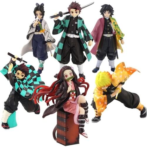 16cm Animw Demon Slayer Kamado Tanjirou Kamado Nezuko Agatsuma Zenitsu Hashibira Inosuke PVC Action Figure Model Toys Brinquedos
