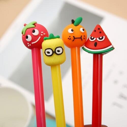 50PCS Fruit-shaped Gel Pens Cute Orange Strawberry Black Ink Pen Students Office Accessories Cute Stationary Supplies