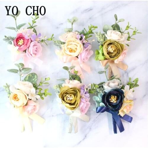 Artificial Rose Corsage Flowers Noble Purple Bridesmaid Brooch Man Boutonniere Accessory Flowers for Business Wedding Party