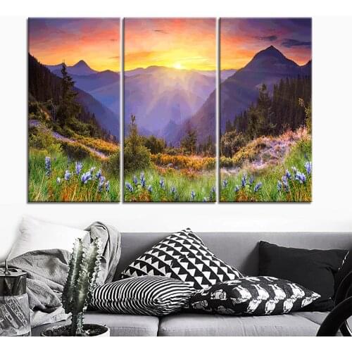 Canvas Painting Landscape Wall Art 3 pieces scenery Mountain top sunrise Posters and Prints Wall art for Living Room Home Decor