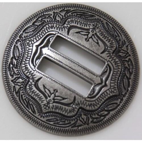 KBS01) 10pc 1-1/4" (32 mm) Slotted Concho 2-Tone Leathercraft Saddle Tack Belt Antique-Silver