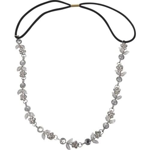 Kili Hair Headband Elegant Elastic Headband with Rhinestones Flowers for Women - Silver